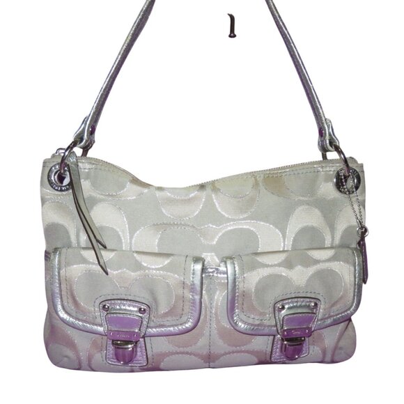 Coach Handbags - Coach 2012 Poppy Grey & Silver Metallic Signature Hippie Jacquard Bag Pushlock
